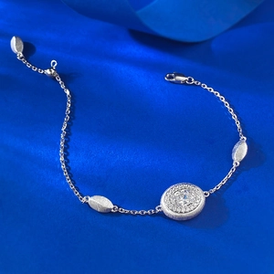Bracelet vintage en argent S925 avec maillons ovales brossés et zircons scintillants