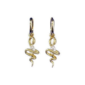 S925 silver snake earrings with marquise diamond in gold finish for women