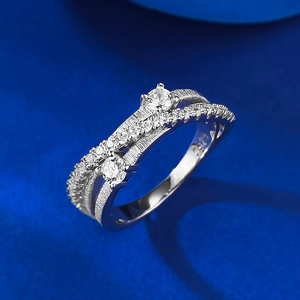 S925 sterling silver triple ring featuring polished finish and sparkling round zircons