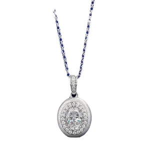 S925 sterling silver oval halo pendant necklace with brushed texture and sparkling moissanite