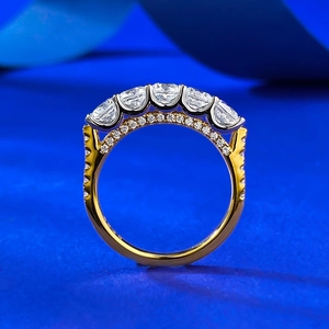 Bague de Luxe en Argent Sterling 925 Plaqué Or avec Cinq Pierres Zirconia pour Femmes Bijoux Géométriques à la Mode