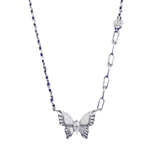 Collana a farfalla in argento sterling S925 con pietra marquise bianca e ali diamantate