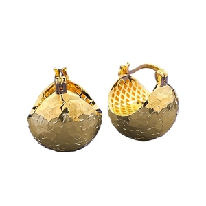 Sparkling S925 sterling silver cone earrings with textured golden spherical finish
