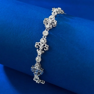 Elegant S925 sterling silver iris flower bracelet with vintage brushed white gold finish