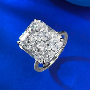 Elegant S925 silver ring featuring a 12x14mm ice-flower cut radiant high carbon diamond