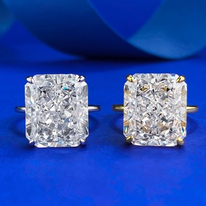Anelli in argento S925 con diamanti taglio radiant a fiore di ghiaccio in argento e oro