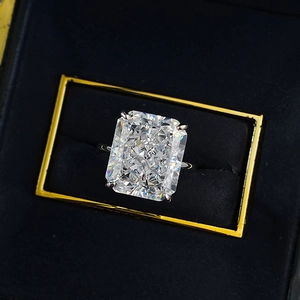 Radiant cut 12*14mm high carbon diamond ring in S925 silver in luxury velvet box