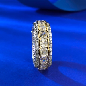 Elegant S925 silver ring with yellow cushion cut center stone and pave diamond accents