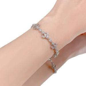Elegant S925 sterling silver iris flower bracelet with vintage brushed finish for women