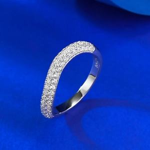 Elegant S925 sterling silver half eternity ring with shimmering pavé set diamonds