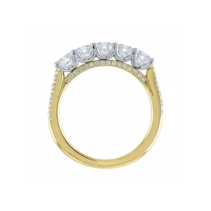 Bague élégante en argent S925 et or avec cinq pierres de zircon étincelantes taille ronde