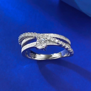 Elegant S925 sterling silver triple layer ring with brushed texture and zircon stones