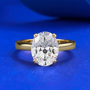 S925 Sterling Silver Large Oval Cut Rhinestone Solitaire Ring Gold Plated Four Prong Inlaid Elegant Jewelry For Women