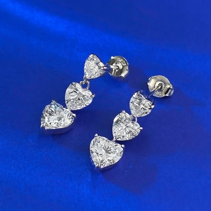 S925 sterling silver triple heart dangle earrings with white cubic zirconia stones