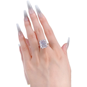 Radiant cut ice flower silver ring with sparkling 12x14mm carbon diamond gemstone