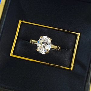 Classic S925 silver gold-plated ring with 4-carat oval cut gemstone in a luxury box