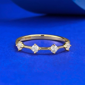Minimalist 925 Sterling Silver Gold Plated Bar Ring For Women Rhinestone Inlaid Light Luxury Stackable Finger Ring Fashion Jewelry