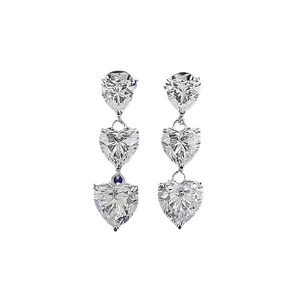 Elegant S925 sterling silver triple heart dangle earrings with clear cubic zirconia stones