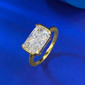 S925 sterling silver gold plated ring with large rectangular radiant cut gemstone