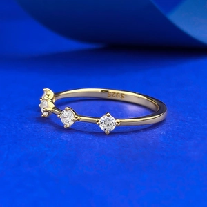 S925 sterling silver gold plated ring with four sparkling round cubic zirconia stones