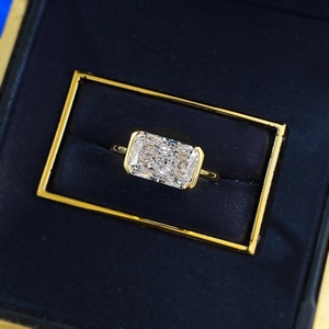 Minimalist gold plated S925 silver ring with radiant rectangular ice flower cut crystal