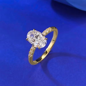 Minimalist 18K gold plated S925 silver ring with oval white gemstone in 45-degree view