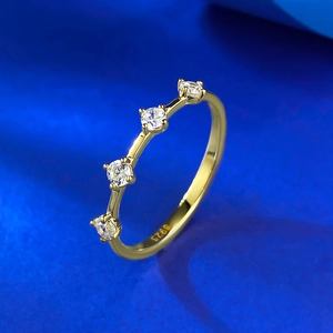 Minimalist S925 sterling silver gold plated ring with four sparkling round zircons