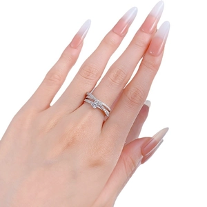 Elegant S925 silver triple-layered ring featuring sparkling pavé zircon and round center stone