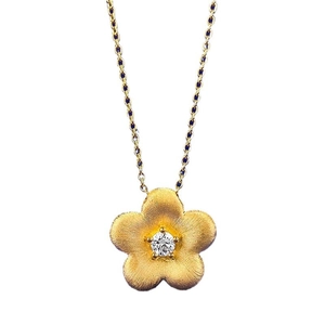 Collier élégant en argent S925 avec fleur dorée brossée et pierre en zircone
