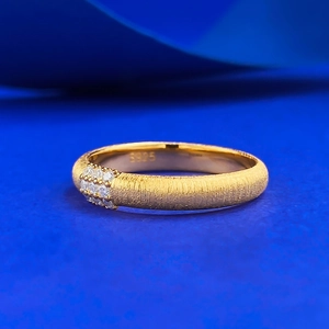 Golden S925 sterling silver triple-row diamond ring with brushed matte finish texture