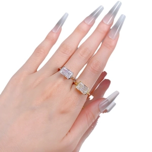 Rectangle ice flower cut rings in S925 silver and gold finish worn on hand