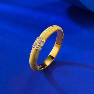 Golden S925 sterling silver brushed ring with three rows of shimmering white zircons