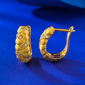 Elegantly woven S925 sterling silver wheat ear hoop earrings with sparkling zircons