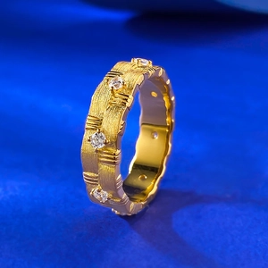 Italian brushed gold S925 silver ring with four round white zircon stones inlay