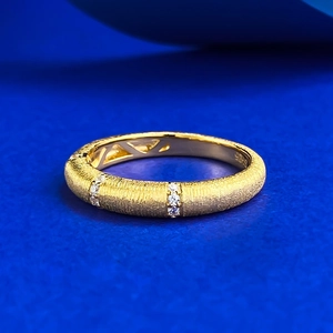 925 silver gold satin brushed ring with cubic zirconia in French vintage style