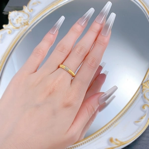 Brushed gold S925 sterling silver ring with three rows of small square diamonds