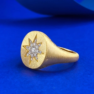 Minimalistischer S925 Silber vergoldeter Siegelring mit gebürstetem Sternenmuster