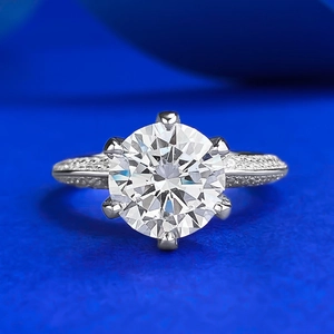 Bague Couronne de Luxe en Argent Sterling 925 pour Femme Strass Blanc Rond Sertissage à Six Griffes Anneau Pavé Bijoux de Fiançailles
