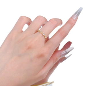 S925 silver gold plated minimalist stackable ring with four round zircon gemstones
