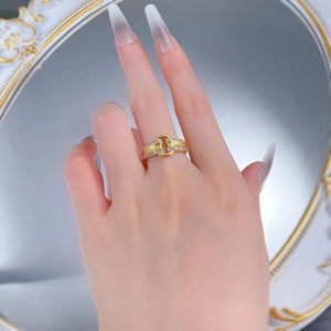 Detailed close-up of a brushed gold S925 silver ring featuring intricate pavé zircon accents