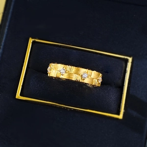Italian style S925 silver braided gold ring with brushed texture and diamonds