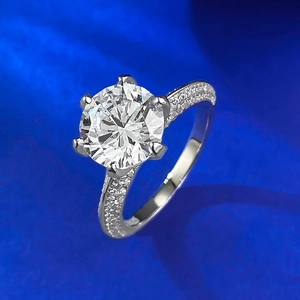 Bague de fiançailles couronne en argent S925 avec diamant rond brillant de 9mm