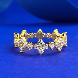 Luxury 925 Sterling Silver Four Leaf Flower Ring Full Rhinestone Fairy Style Stackable Band For Women Elegant Fashion Jewelry Gift