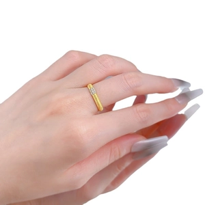 Elegant gold S925 sterling silver ring with triple-row small diamonds and brushed finish