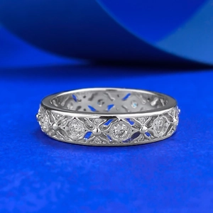 Lace hollow geometric S925 sterling silver ring with white zircon stones inlay