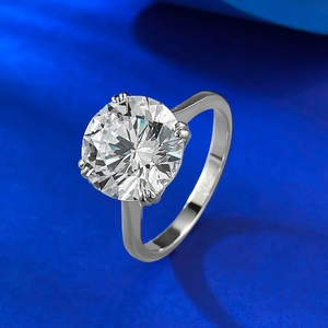 Classic S925 sterling silver ring with 10mm round ice cut simulated diamond in 6-prong setting