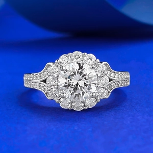 S925 Sterlingsilber Halo Ring 2 Karat Rundschliff Funkelnder Strass Ring Für Damen Verlobung Hochzeit Mode Schmuck