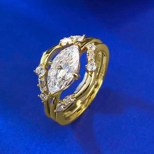 Luxury S925 silver marquise-cut 6x12mm sparkling high carbon diamond gold ring