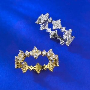 Sparkling S925 silver and gold four-leaf flower rings with full cubic zirconia pave setting