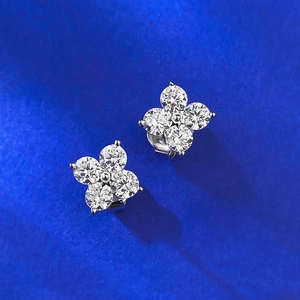 Elegant S925 sterling silver four-leaf clover stud earrings with brilliant white stones
